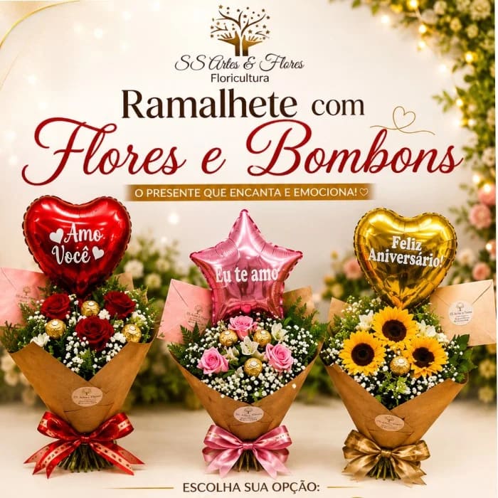 Ramalhete com flores e bombons